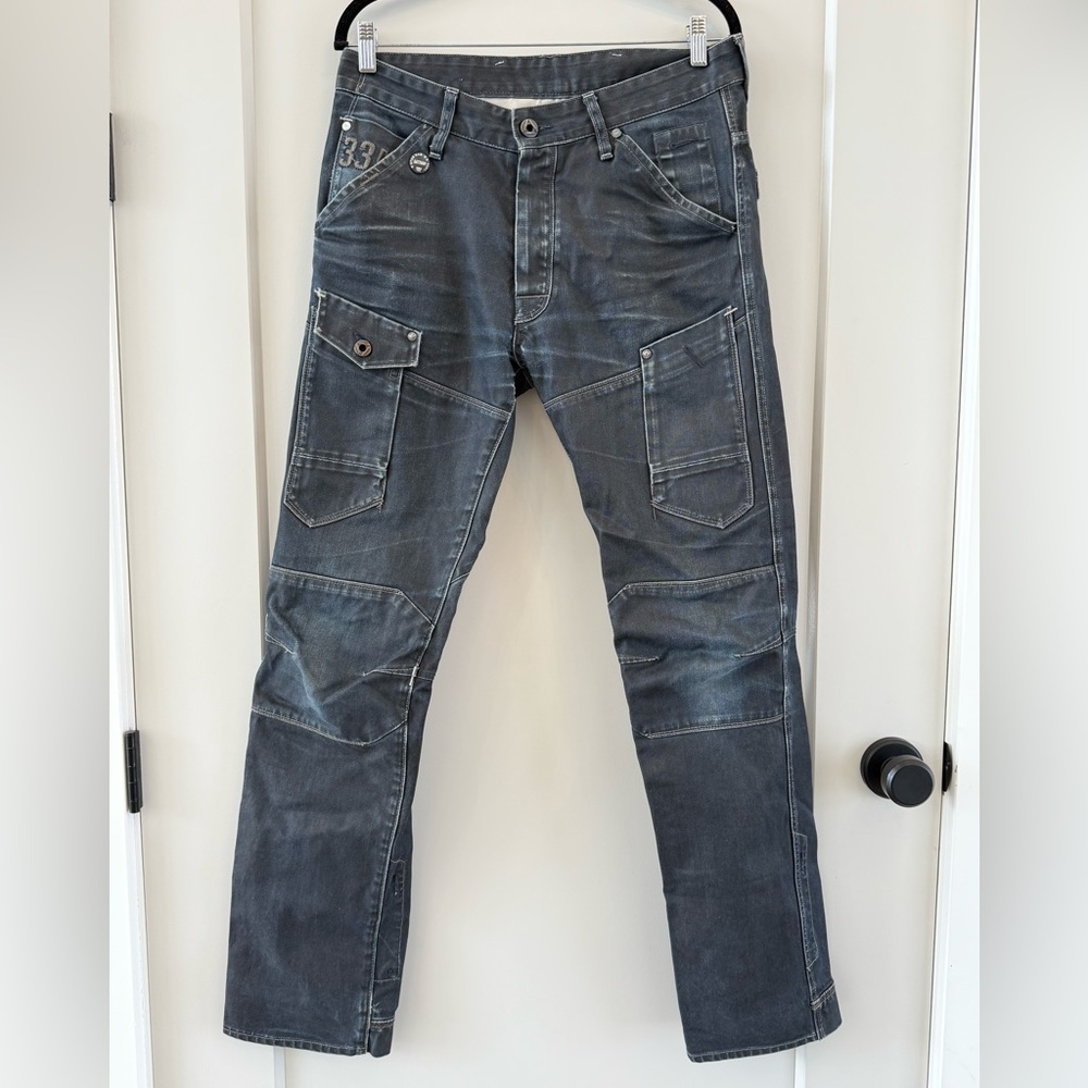 NWOT Men's G-Star x Raw x Vintage Elwood 3301 Cargo Dark Jeans Size 33 Length 34